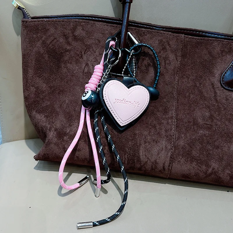 Fashion Creative Lucky Billiard Black No.8 Ball Key Chain Weaving Colorful Rope Bag Hanging Trendy Bag Hanging Jewelry Gift image 2