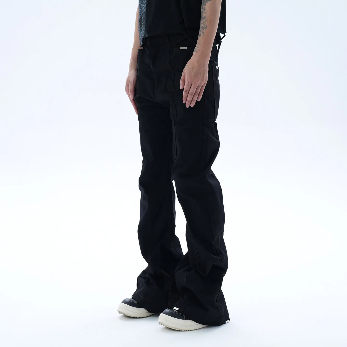 Fashionable American Retro High Street Visual Puree Hard Pure Black Mop Horn Jeans for Men