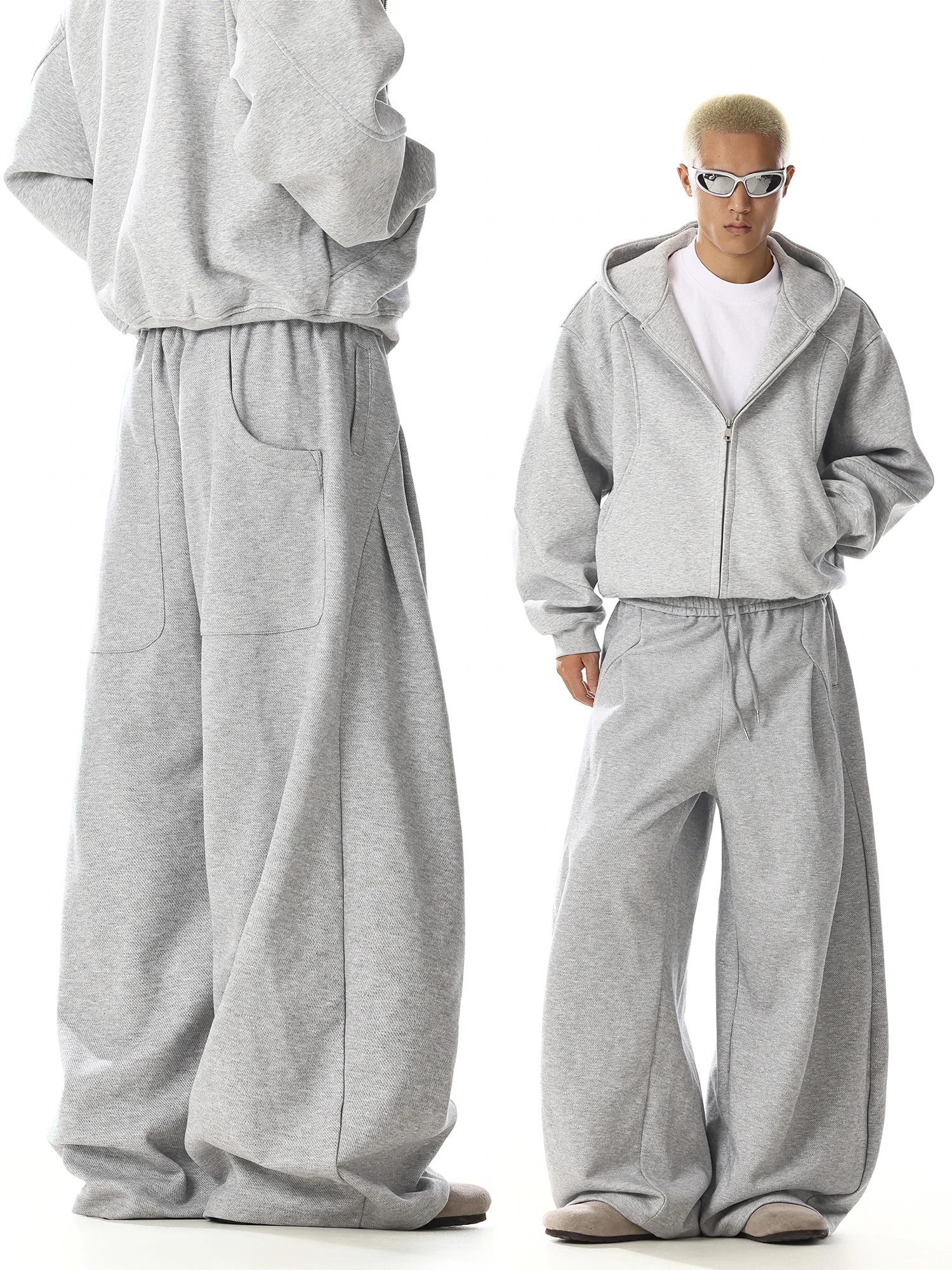 American Retro Grey Sweatpants Men's Loose Straight Leg Wide Leg Sports Pants Knife Design Slimming Effect Casual Trousers