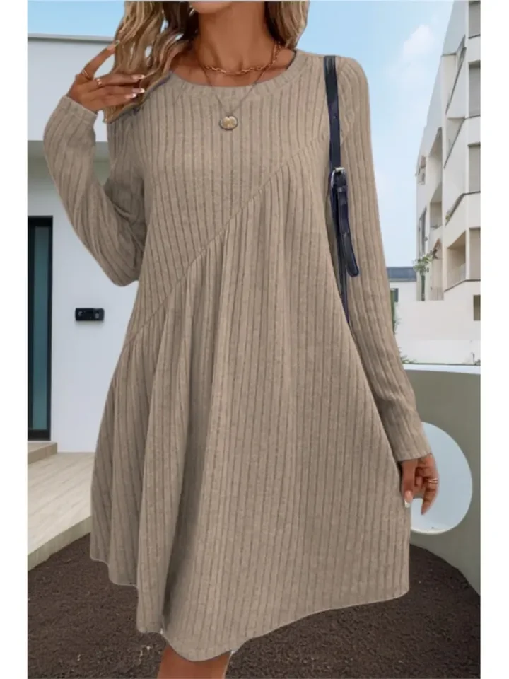 

Fashion Solid Knit Dress For Women Casual Long Sleeve O Neck Pullovers Loose Dresses Lady Boho Holiday Women's Clothing Y2k New