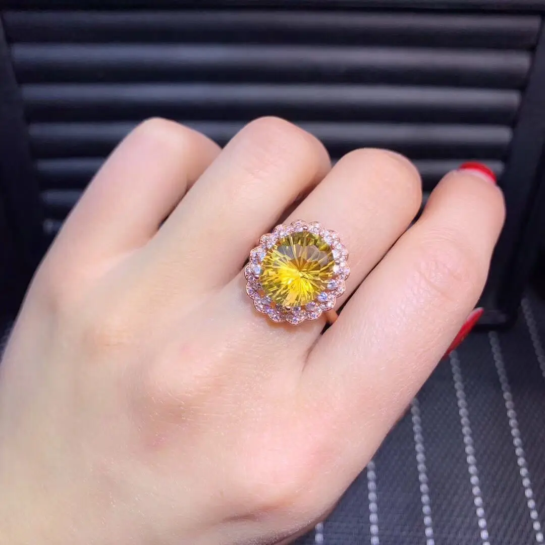 S925 sterling silver ring hot-selling explosion inlaid citrine, goose egg-shaped micro-inlaid zircon opening