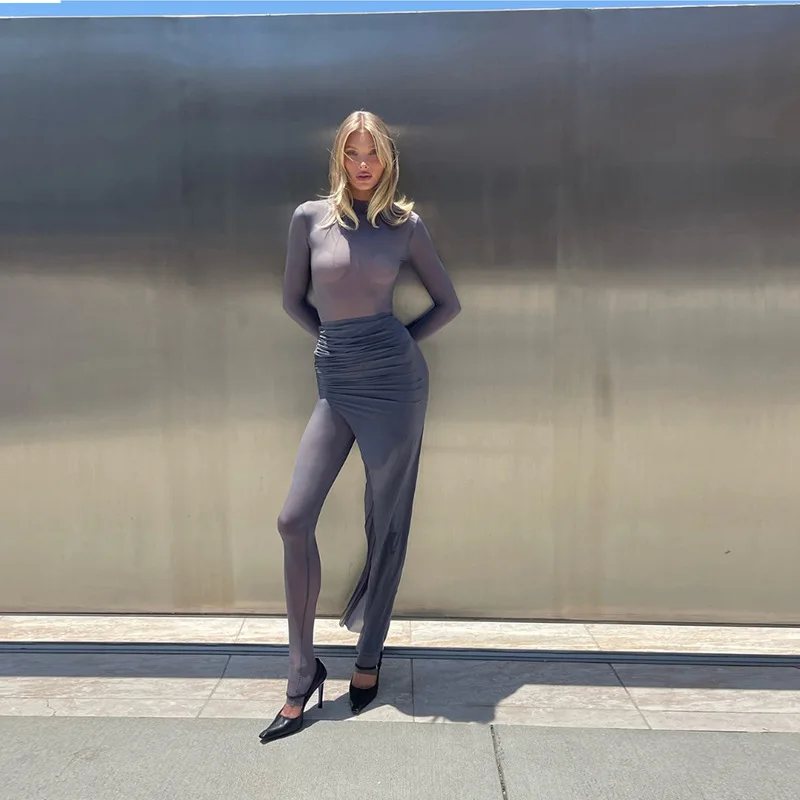 ملابس نسائية جديدة لخريف 2025 بدلة قفز ذات ثنيات ورقبة مستديرة وأكمام طويلة بدلة نسائية #3