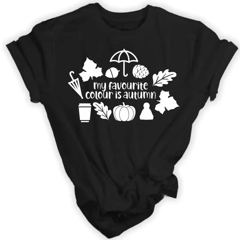 My Favourite Colour Is Autumn T Shirt Pumpkin Leaves Boho Latte Fall Clothing