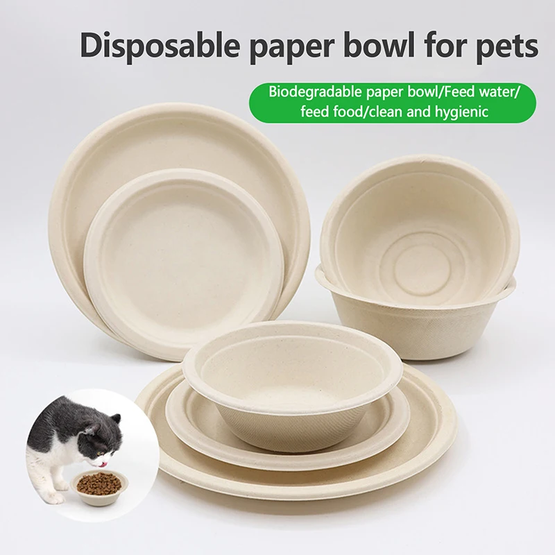 10Pcs Cat Paper Bowl Disposable Biodegradable Bowls Cat Dog Food Water Bowls Pets Serving Trays Pet Rice Bowl Pet Supplies