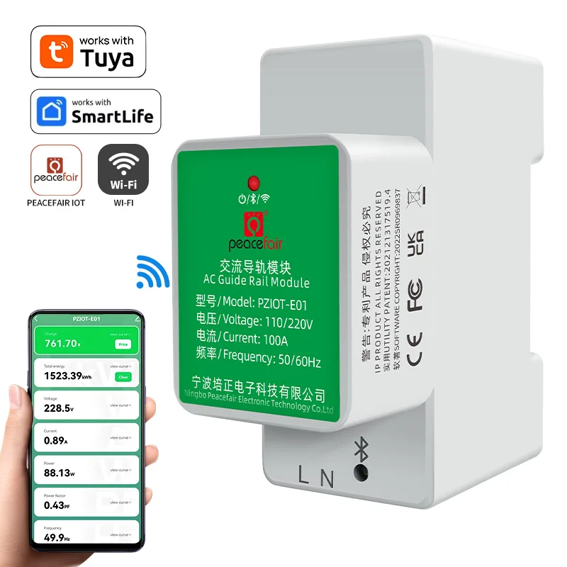 Tuya WiFi Single Phase Energy Meter 6 In 1 AC Electric Din Rail Smart Kwh Power Consumption Meters Wattmeter Voltmeter Ammeter