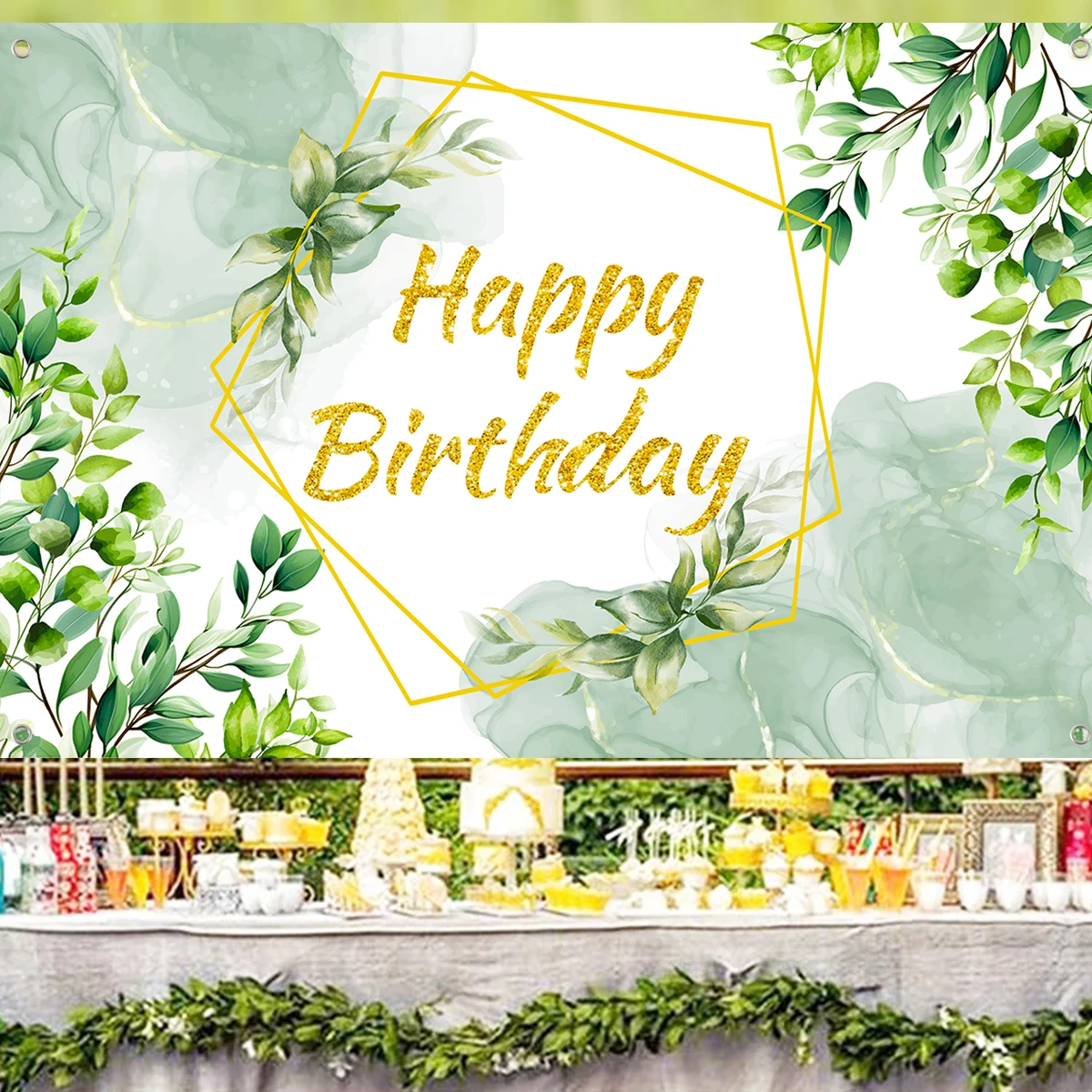 أوراق الأوكالبتوس الخضراء عيد ميلاد البوليستر خلفية حفلة عيد ميلاد ديكور الاطفال حفل زفاف عيد ميلاد لوازم استحمام الطفل #4