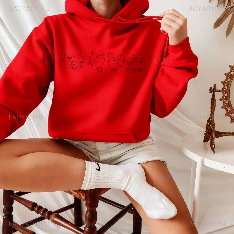 Cute Pigs Hoodie Pig Lover Hoodie Pet Lover Jumper Animal Print Hoodies Funny Pattern Sweatshirt Pet Owner Pullover Cstreetwear