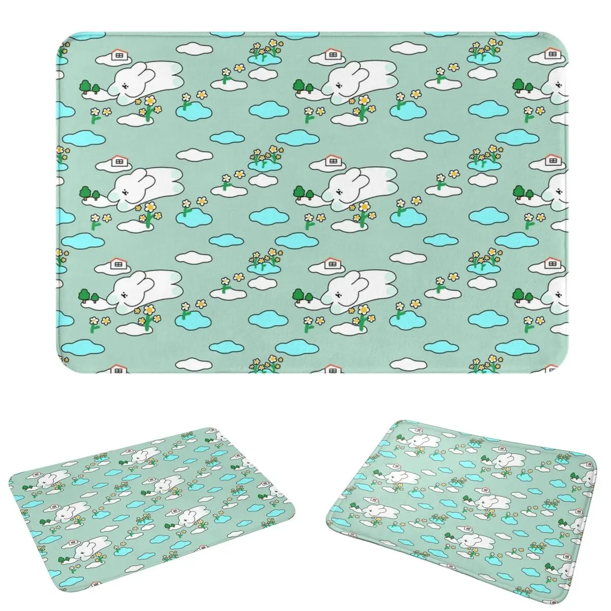 Cute Pink Love Rabbit Pattern Doormat Sand Scraping Carpet Rug Kitchen Entrance Home Floor Mat for Balcony Footpad Mats