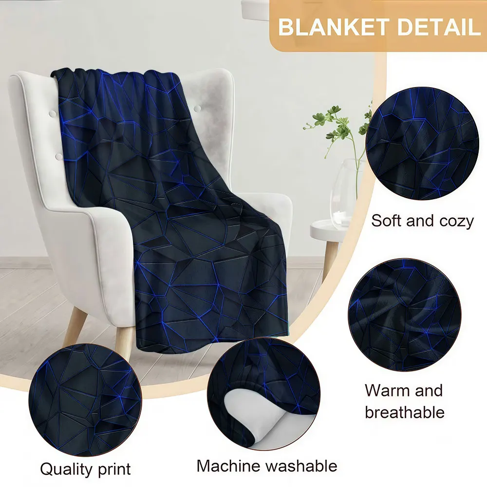 blue neon low poly Soft Warm Flannel Blanket Lightweight Cozy Christmas Halloween Home Decor Room