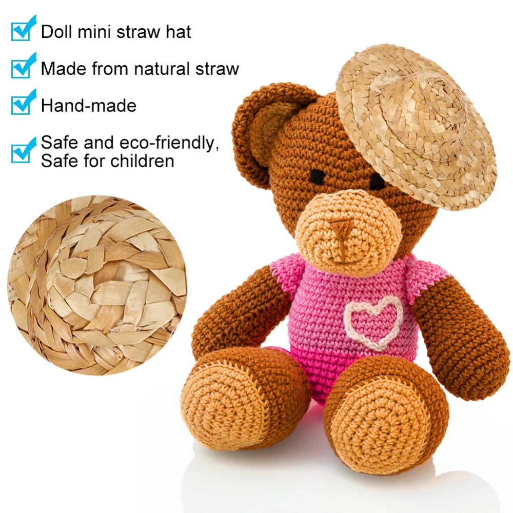 

10pcs Accessories Hand Knitting Straw Hat Brown Straw HandWoven Grass Cap Mini Straw Hat Birthday Parties