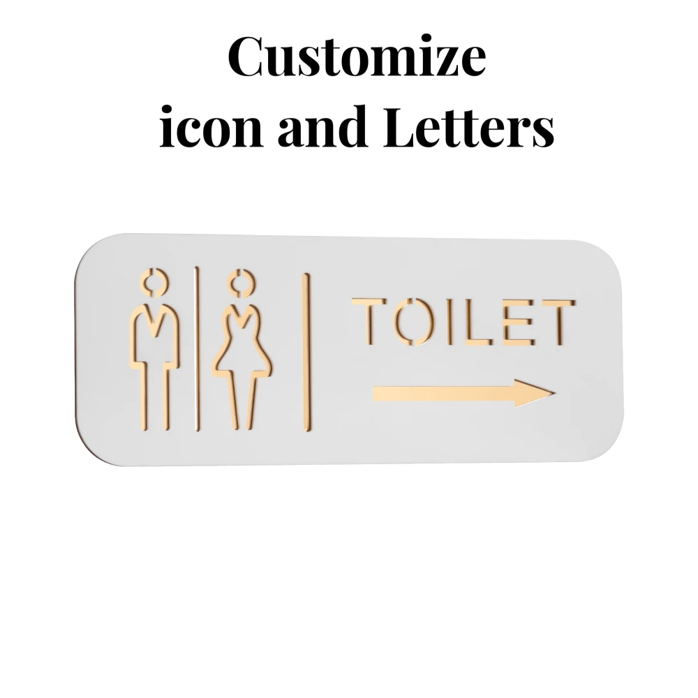 Modern Acrylic Toilet Lift Sympol with Icon and Arrow Index Door Plates Customize Icon Letters for Office Hotel Restaurant Shop