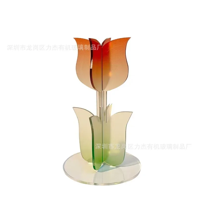 Acrylic gradient tulip ornaments for home minimalist desktop display props, transparent crystal flowers