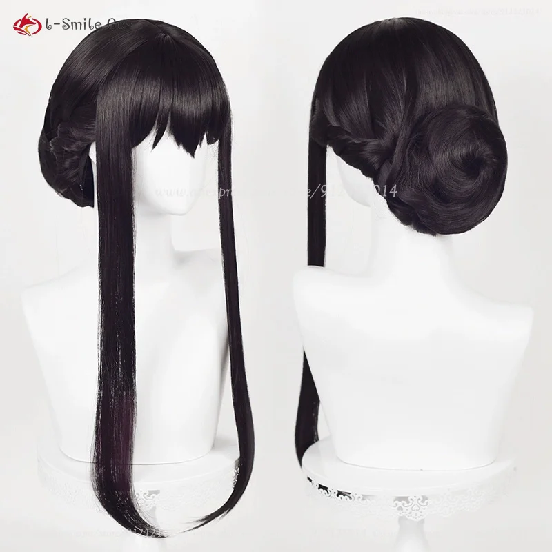 Perruque Cosplay Synthétique Noire Longue Yor Forger, Coiffure avec Bonnet pour Halloween