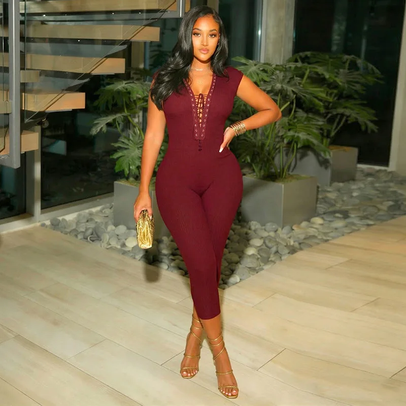 

Женские облегающие брюки-комбинезон с V-образным вырезом, без рукавов, на шнуровке, с вырезами на спине, персикового цвета, повседневные, уличный стиль