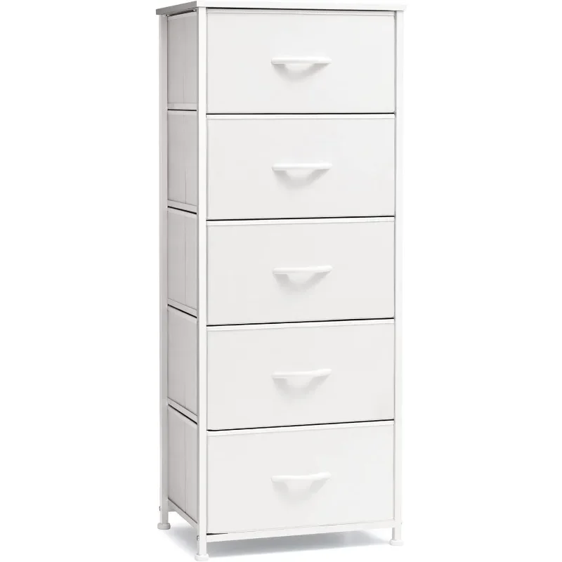 Tall Dresser Vertical Storage Tower - Sturdy Steel Frame, Wood Top, Easy Pull Fabric Bins - Organizer Unit for Bedroom, Hallway