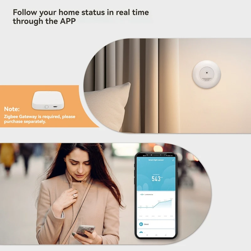 Tuya Zigbee Smart Light Sensor Illuminance Brightness Detection Home Automation Smart Home Detector APP Control