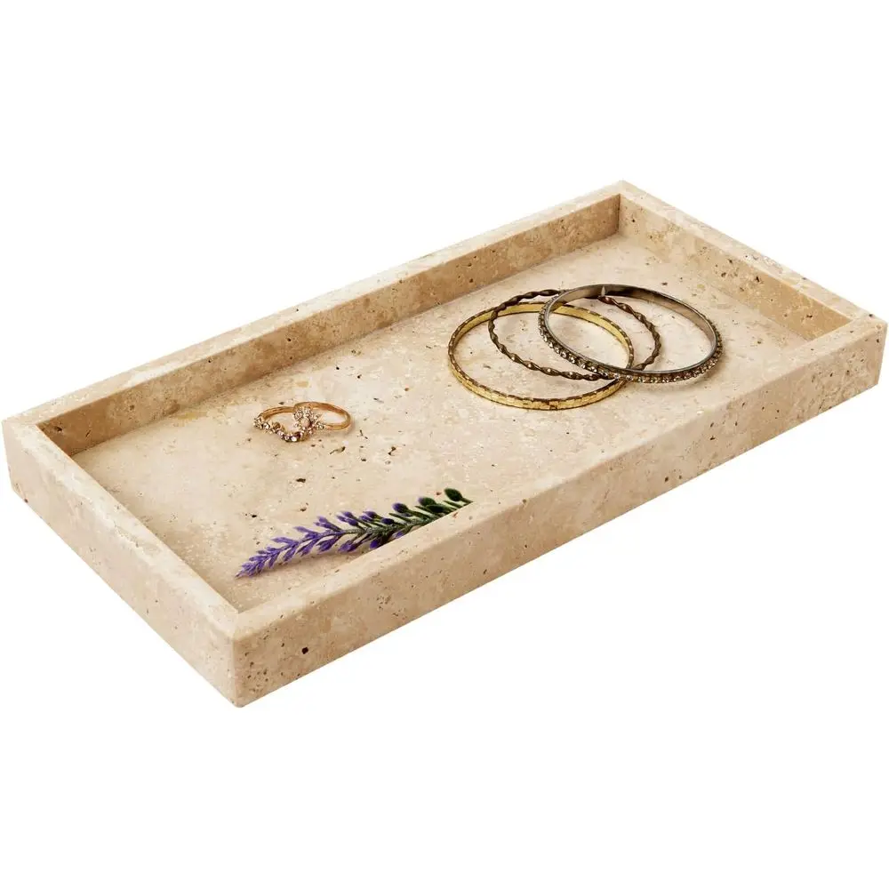 

Marble Vanity Tray Italy Natural Travertine Stone Decorative Tray or Perume, Cosmetic and Kitchen Organization, Coee Table