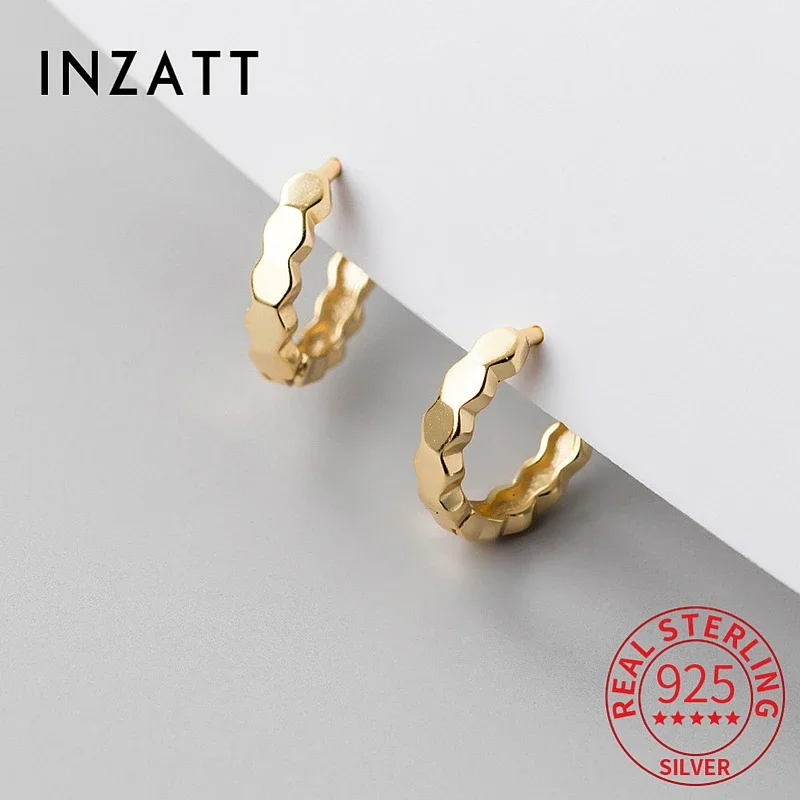 INZATT Trendy Real 925 Sterling Silver Simple Glossy Polygon Hoop Earrings For Women Classic Fine Jewelry Geometric Accessories