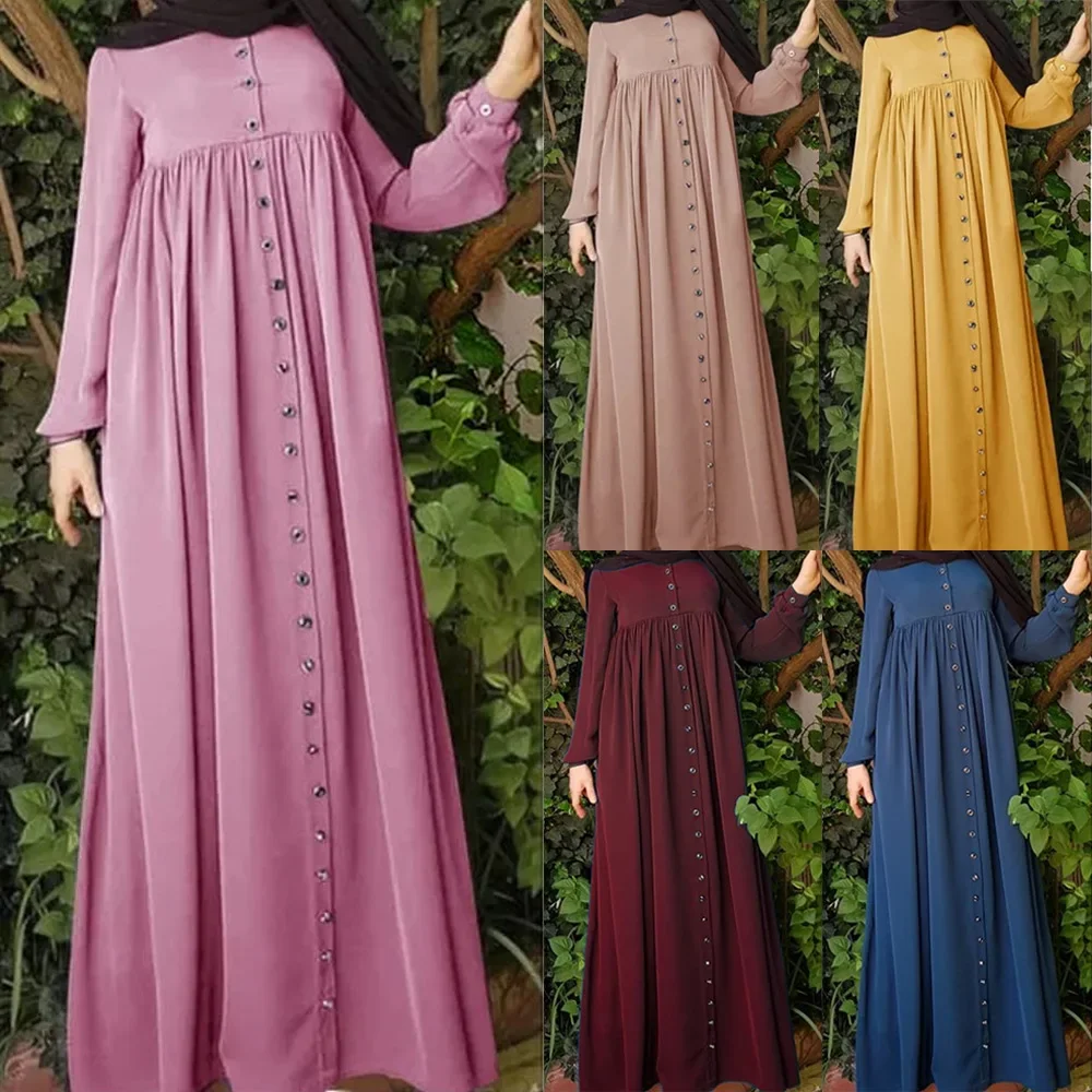 

Prayer Dress for Muslim Women Abaya Arab Middle East Button High Waist Loose Abayas Dubai Turkey Hijab Robe Ramadan Vestidos