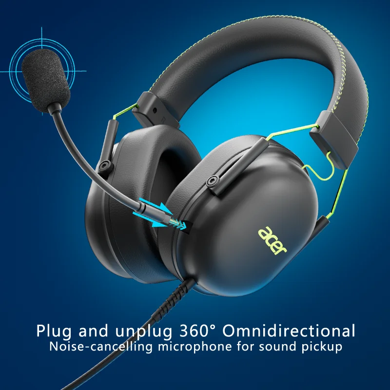 2025 Acer OHW200 Headphones 7.1 Surround Sound Wired USB Gaming Headset with Mic Noise Cancelling- Gamer for PC, Laptop