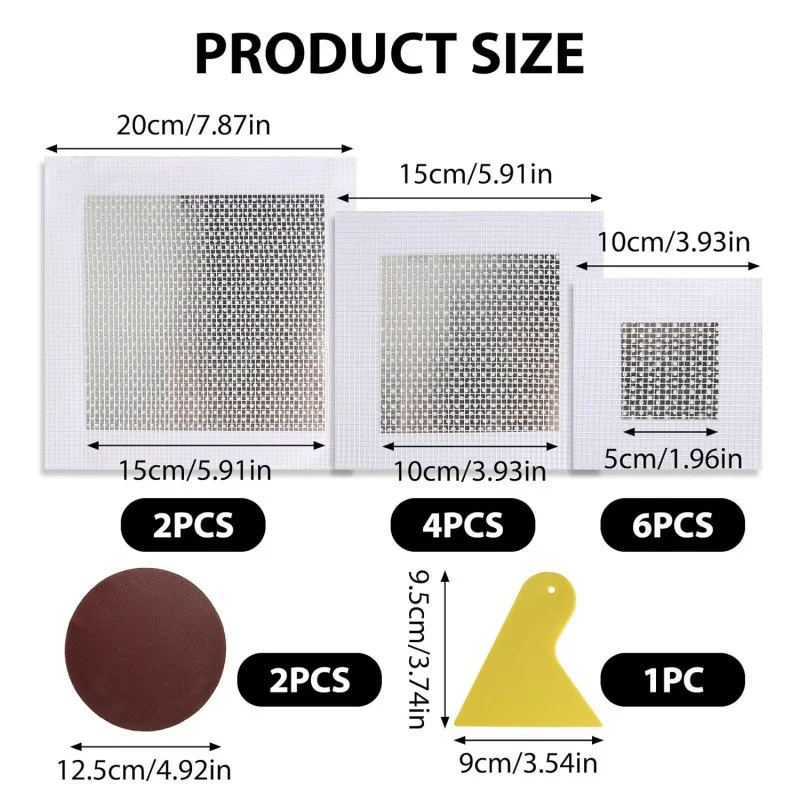 15-Piece Set, 2/4/6-inch Aluminum Drywall Repair Patches, Wall Repair Kit with Putty Knife and Sandpaper, Specially Designed