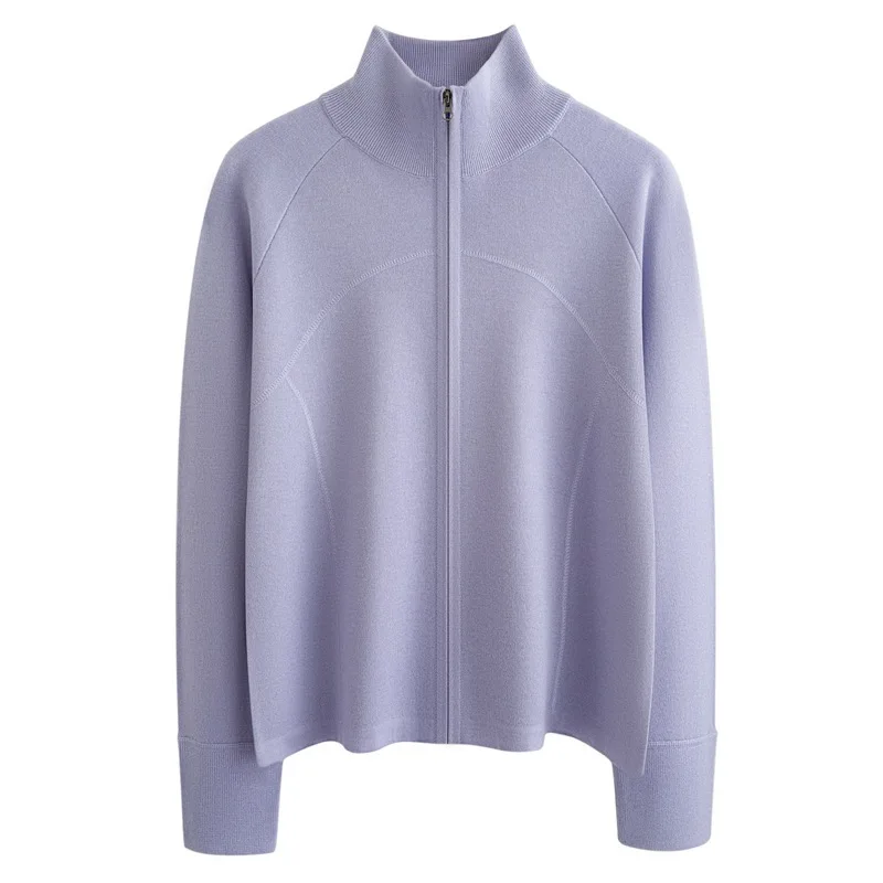 

Lu Home 00% Fine Spun Wool Zipper Long Sve Stand Collar Sports Outerwear Breathable Warm Top Fitn Outdoor Women's Knit...