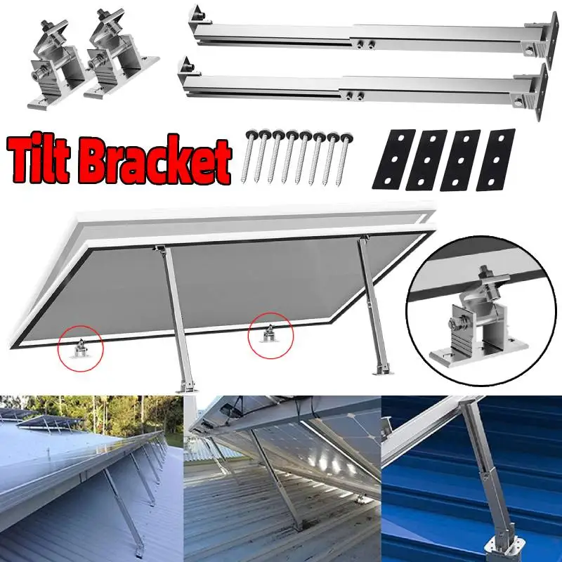 Photovoltaic Tilt Bracket Adjustable Solar Panel Mount Rack Aluminum Alloy Folding Panel Mounting End Clamp Kit 15-30 Degrees