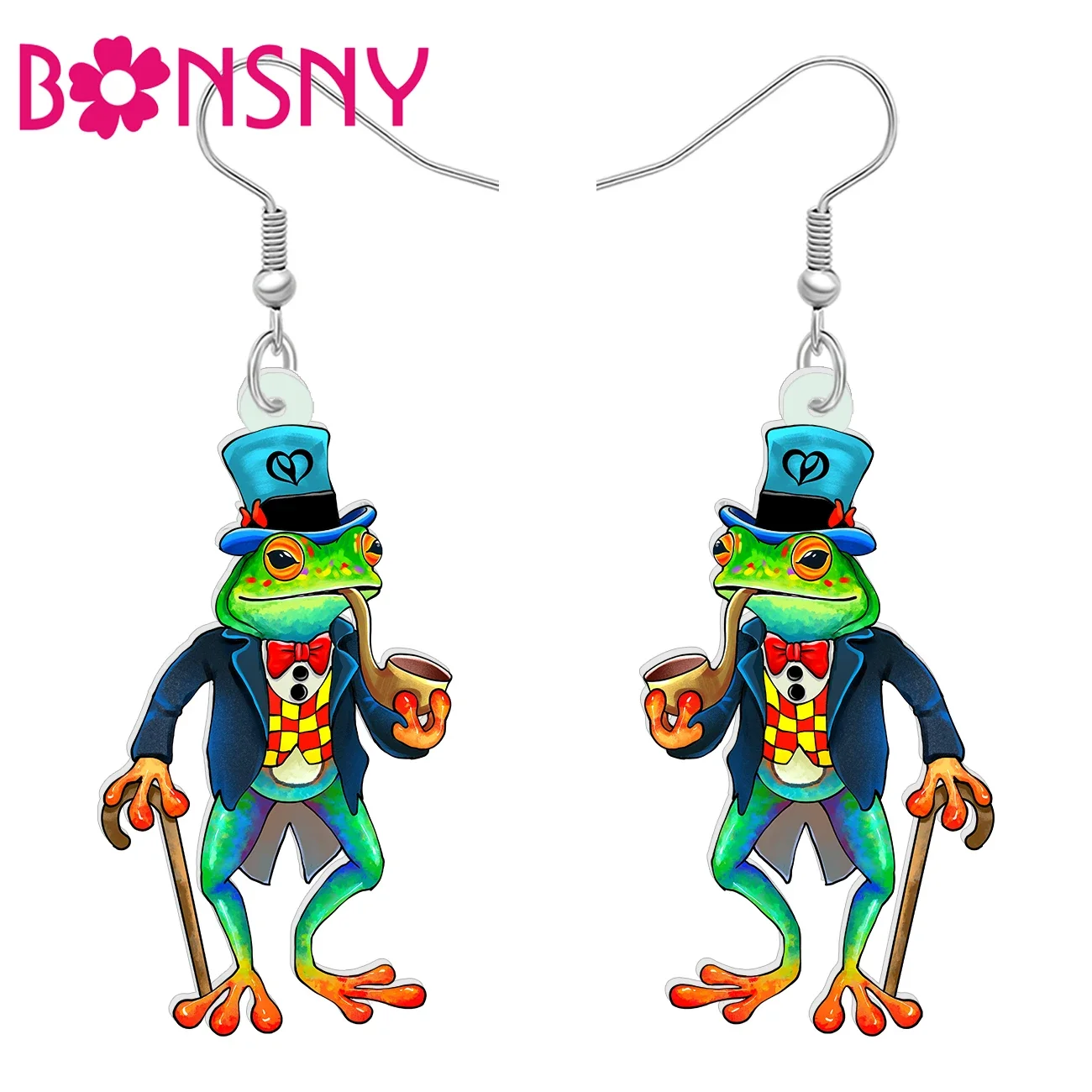 Bonsny Acrylic Dangle Gentleman Frog Drop Earrings Jewelry Party Favors For Women Girls Kids Charm Gifts Accessories