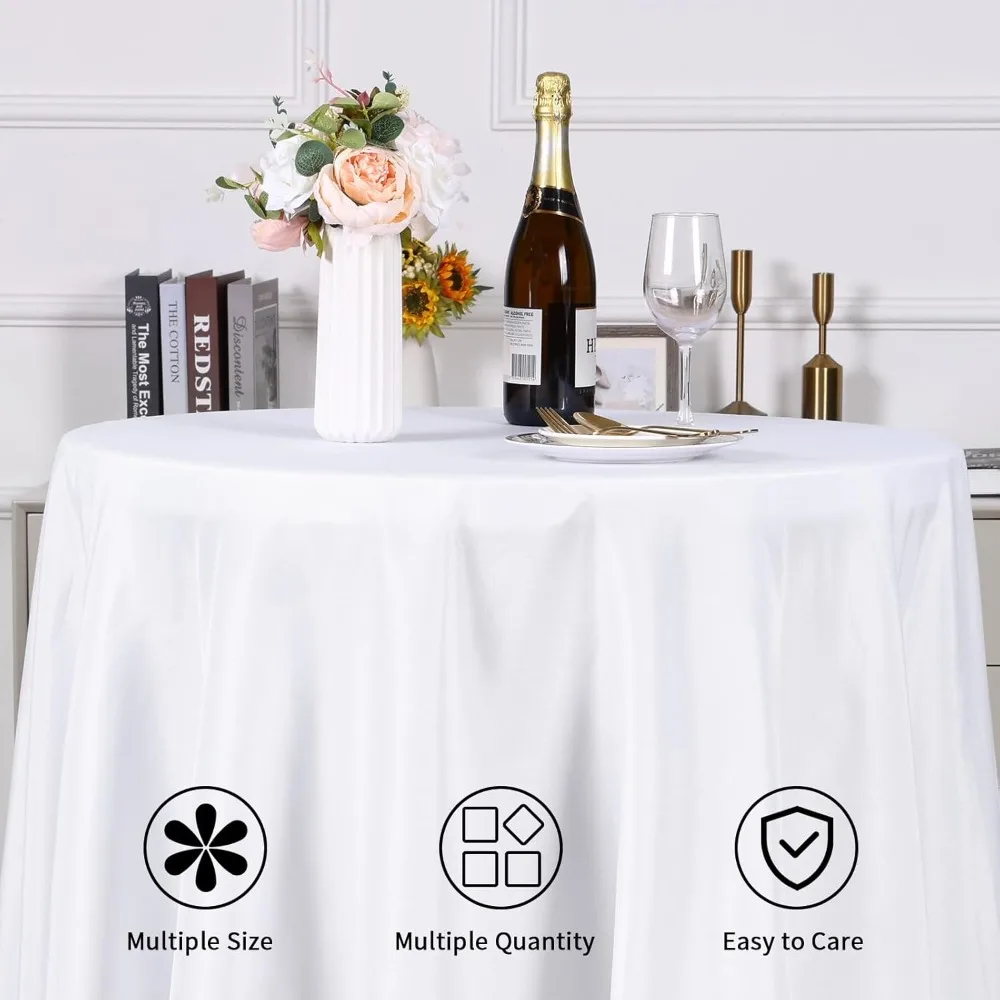 

120 Inch White Round Tablecloth, 6 Pack Round Table Cloth Polyester Fabric Washable Table Covers for Wedding