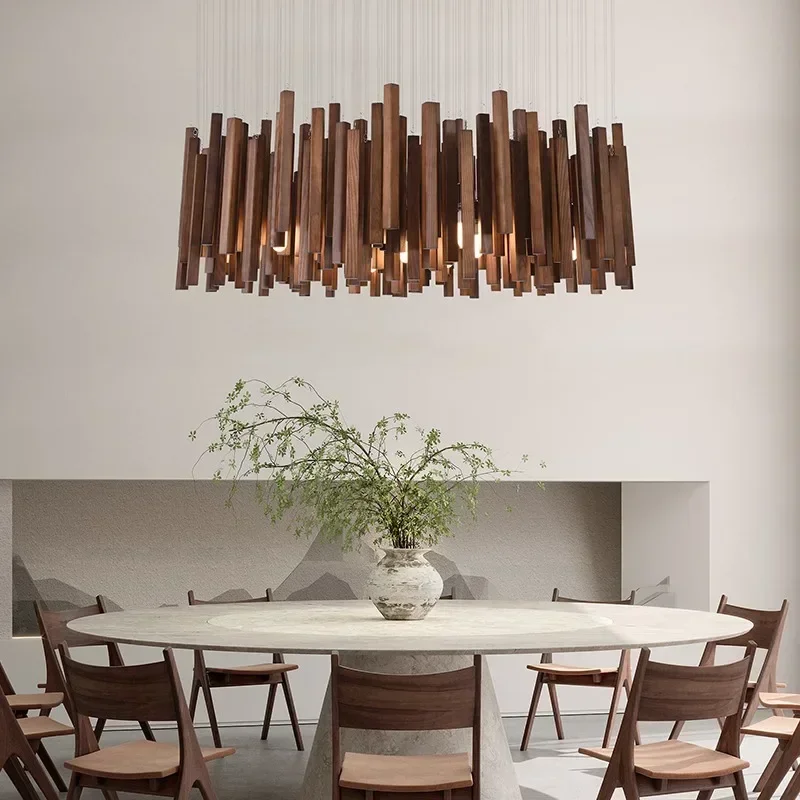 

Farmhouse Restaurant Retro Wooden Chandelier For Dining Room Kitchen Table Japanese Living Room Solid Wood Hanging Pendant Lamps