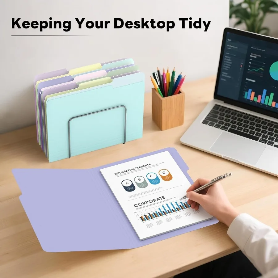 مجموعة مجلدات الملفات الملونة مكونة من 12 1 3 مجلد حجم الحروف المقطوعة لملفات المستندات 8.5 × 11 6 ألوان ملفًا للمكتب Sc