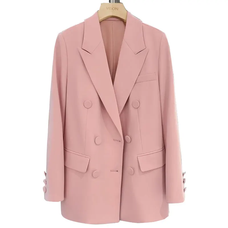 

Pink suit jacket for women 2024 new spring and autumn age reduction gun lapel double-breasted Blazers