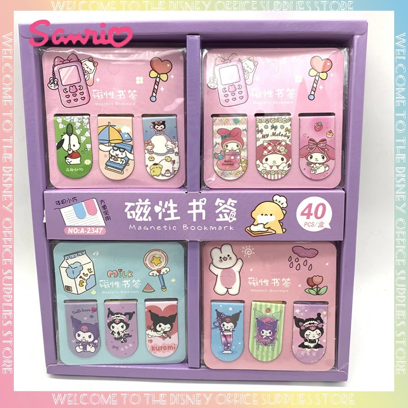 

40pcs Sanrio Cartoon Cinnamoroll My Melody Magnetic Bookmark Kuromi Double-sided Bookmark Fridge Magnet Pochacco Book Holder