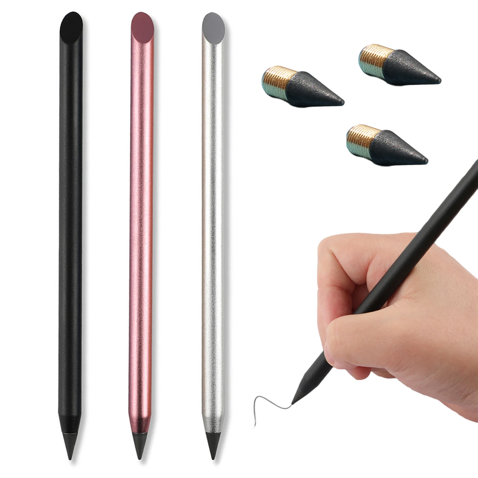 Lápis HB Nib substituível para escrever e desenhar, pintura eterna, papelaria reutilizável estudante, material escolar, lápis Inkless, 3pcs