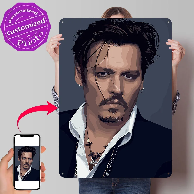 Johnny Depp 3D Texture Printed Poster Custom Vintage Metal Tin Plate Sign for Wall Art Luxury Decoration Home Decor Accessories
