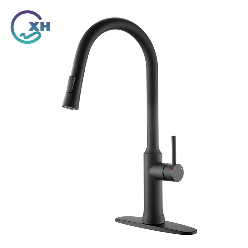 Kitchen Faucet Single Hole Pull Out Spout Kitchen Sink Mixer Tap Stream Sprayer Head Black 360 Rotation  Faucet