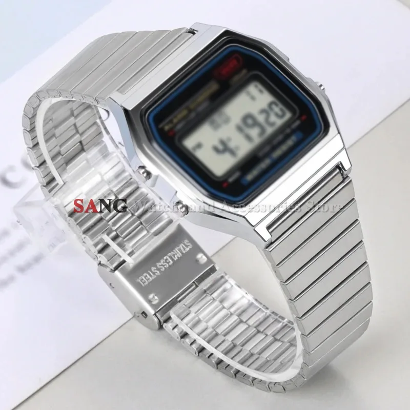 CASIO F-91W/A158/A159/A168/A169/B650/AQ230 /AE500W 스테인레스 스틸 스트랩 빈티지 시계줄 18/20mm 초박형 금속 팔찌 썸네일 2