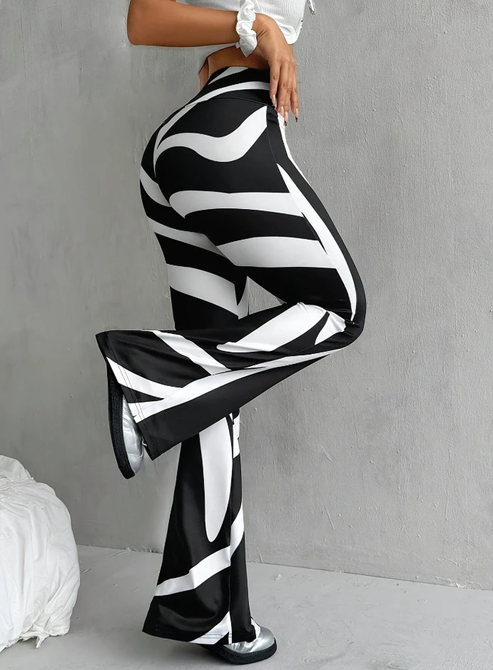 

Y2K Pants Women's Elegant Fashion Commuting Zebra Striped Printed High Waisted Skinny Hip Wrap Casual Sports Micro Flared Pants