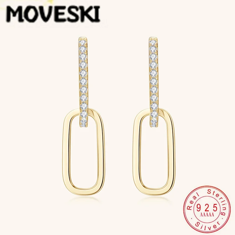 

925 Sterling Silver Moissanite Paperclip Link Drop Earrings for Women Double Hoop Dangle Earrings Minimalist Daily Jewelry Gift