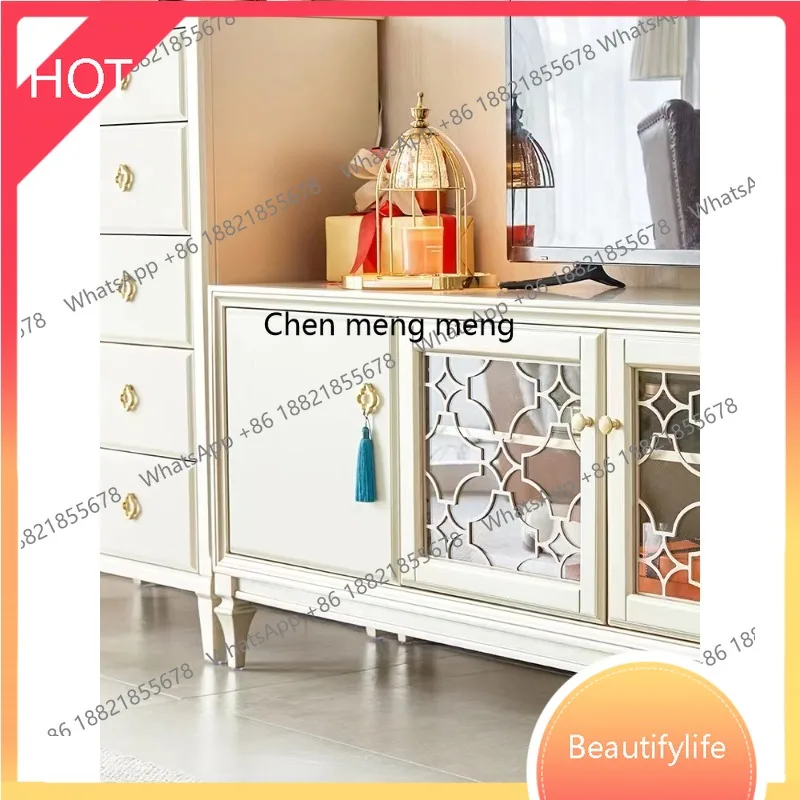 

D07 American light luxury TV cabinet champagne small apartment coffee table combination living room storage floor cabinet