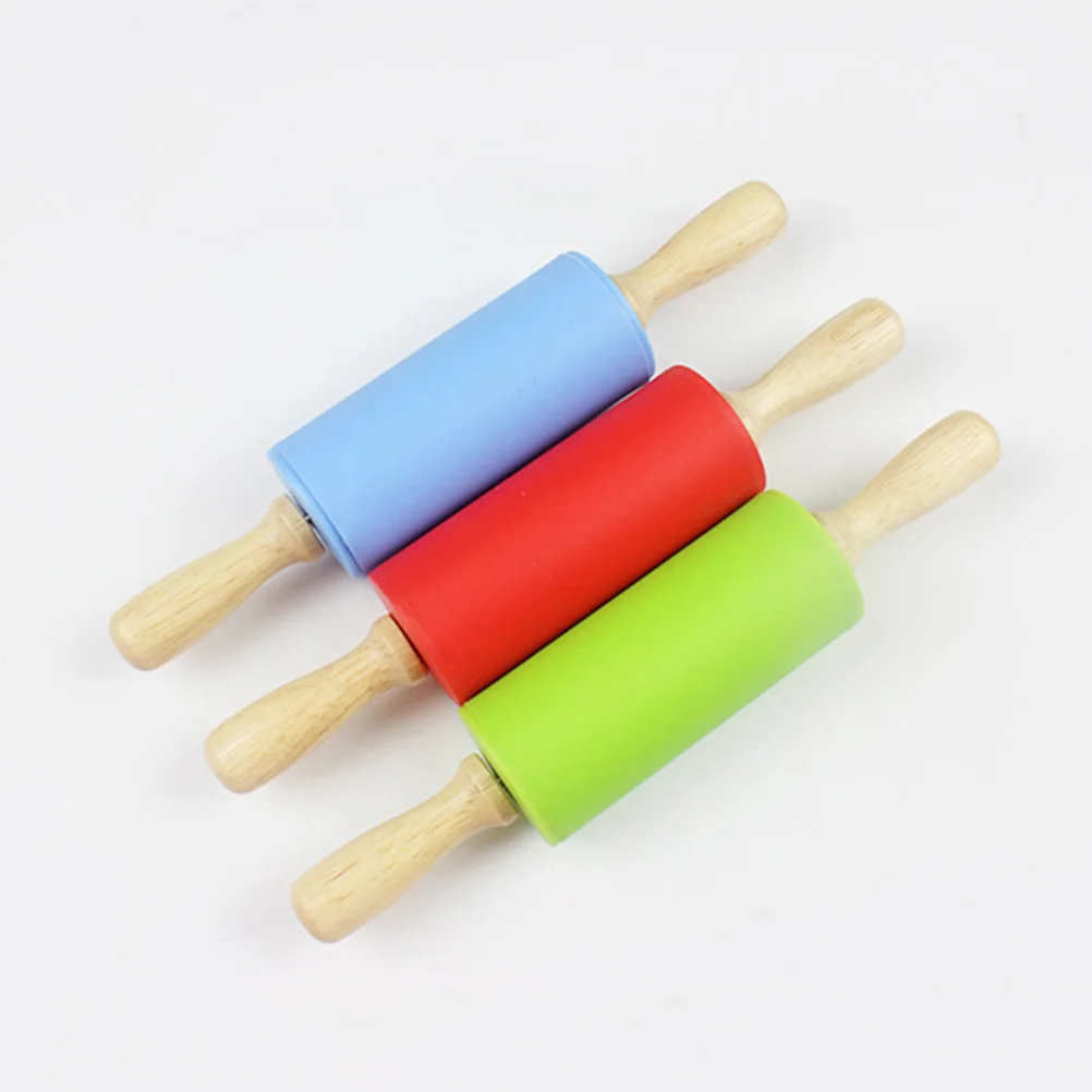 

Silicone Rolling Pin Non stick Pastry Dough Mini Roller Bamboo Wooden Handles for Baking Kitchen Tool Pasta Pizza Bread