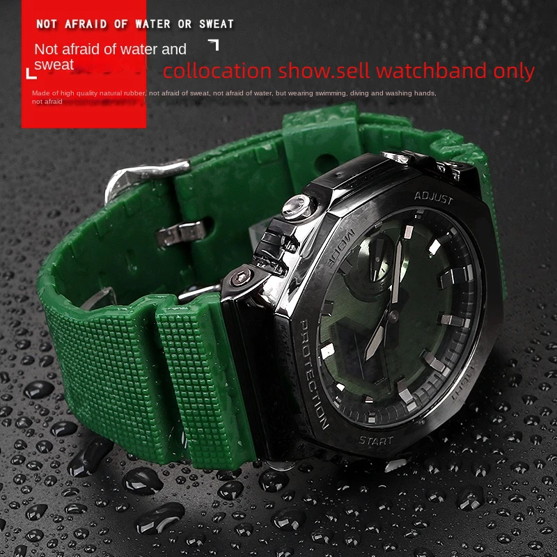 For Casio G-Shock GM-2100 GM-S2100 GA-2100 man Sports waterproofing   watch strap Red Gray Rubber resin watchband bracelet 16mm