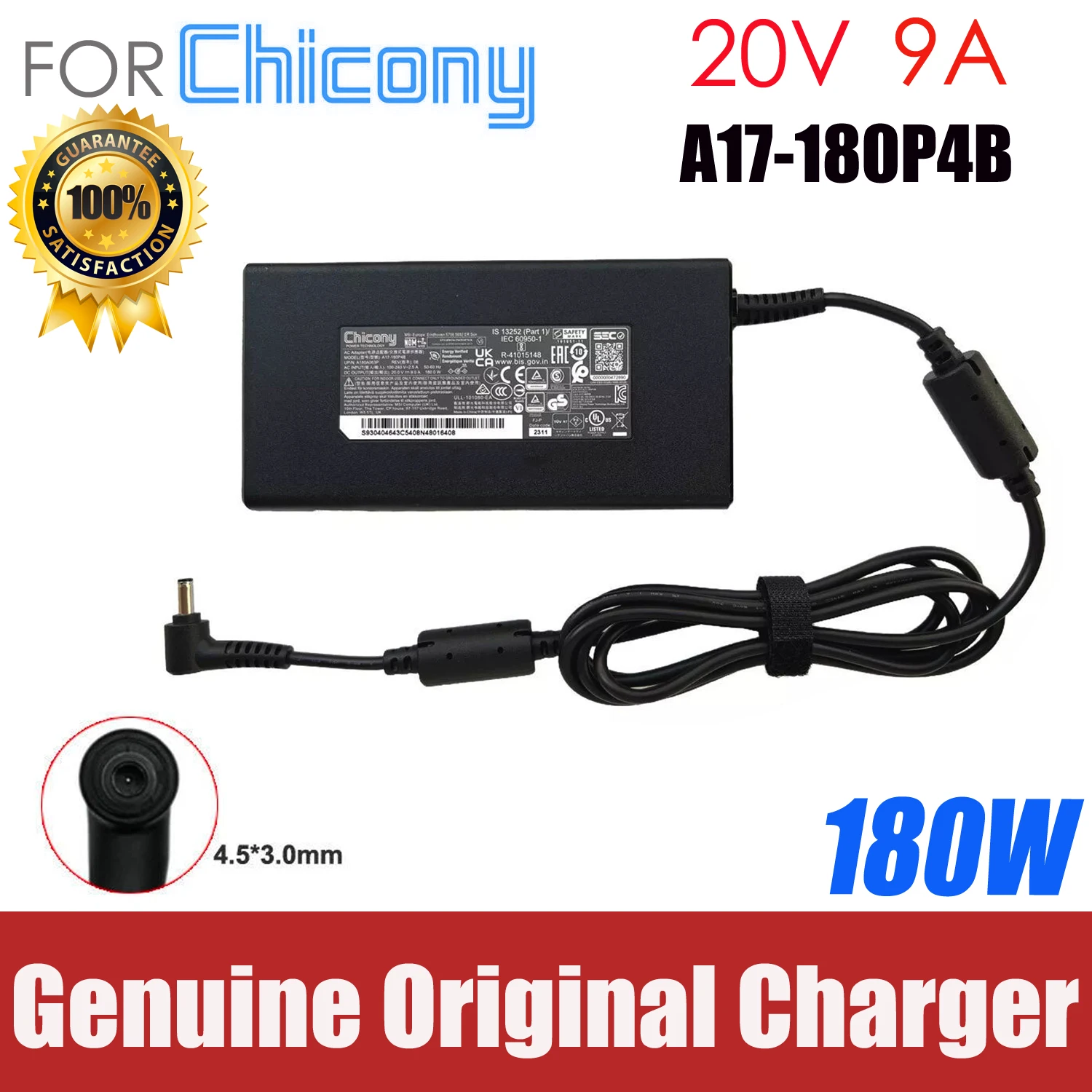 

Original Chicony A17-180P4B A180A063P 20V 9A 180W Power Supply Laptop Charger AC Adapter 4.5x3.0mm DC Plug