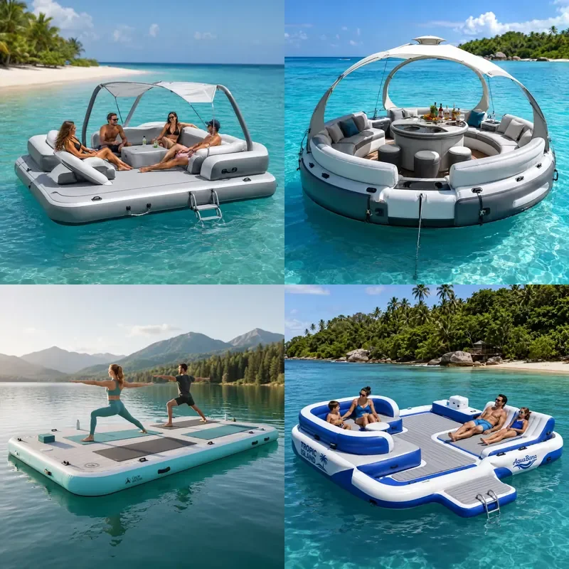 Inflatable Floating Platform for Family Water Fun, Spacious Dock for Socializing, Relaxation and Entertainment