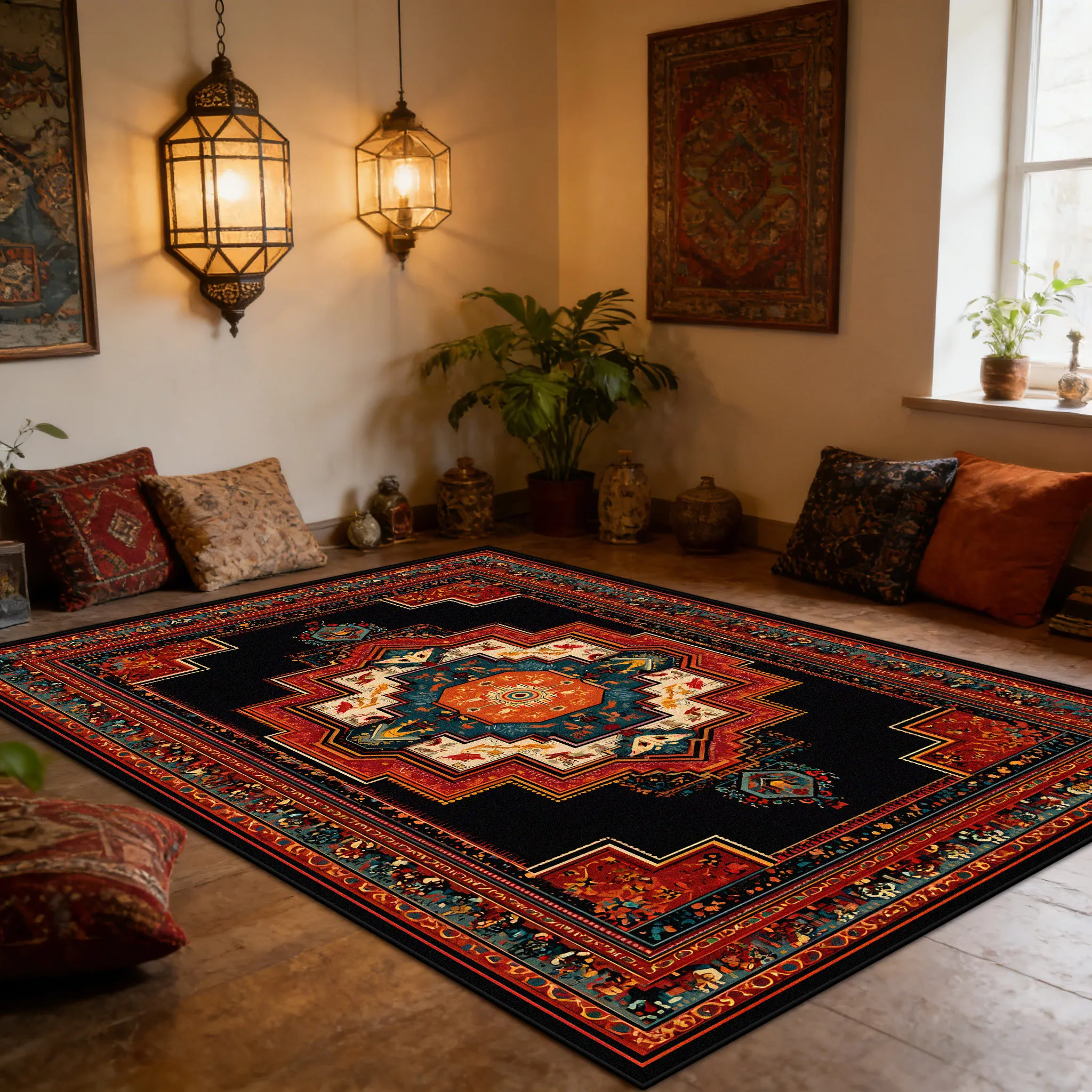 Retro Geometric Decoration CARPET FOR LIVE ROOM Persian Style Lounge Large Rugs 160×230cm Bedroom Non-slip Washable Floor Mat