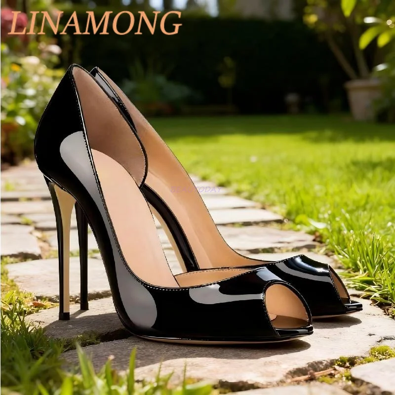 Fish Mouth Side Empty Shallow Mouth Single Shoe Set Simple Temperament Leather Slim High Heels Banquet Party Fashion Shoes