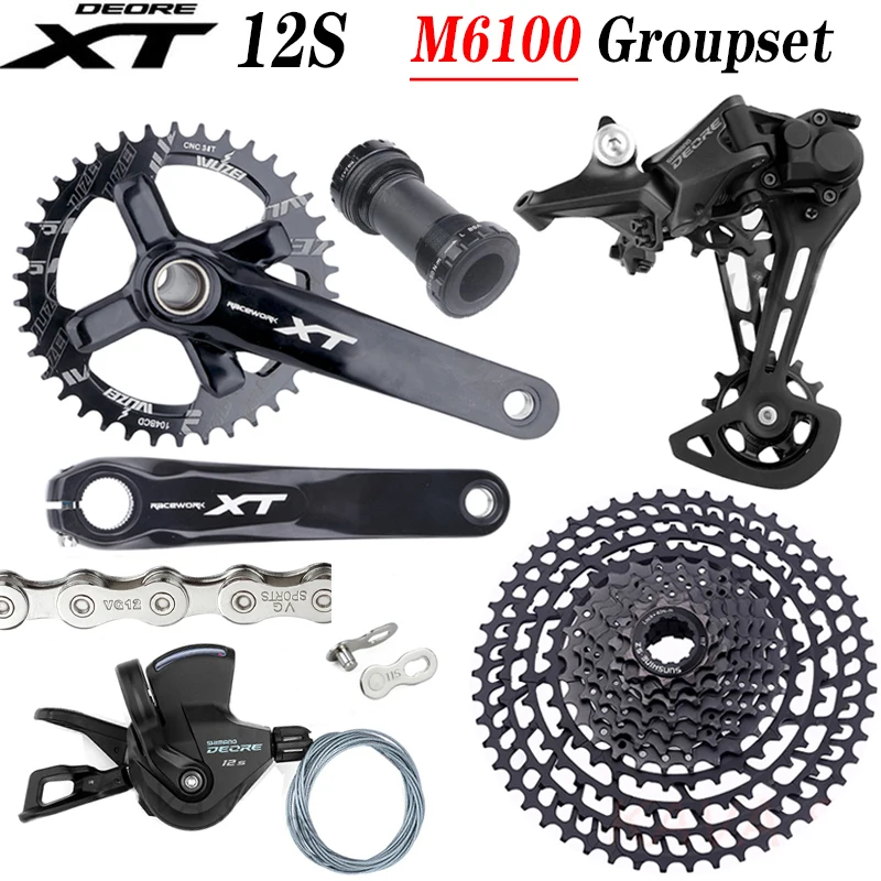 Deore M6100 1x12 Speed Groupset Bike Derailleur Shift XT Crankset 12S Silver Chain SUNSHINE 46/50/52T Cassette for SHIMAN 0 HG