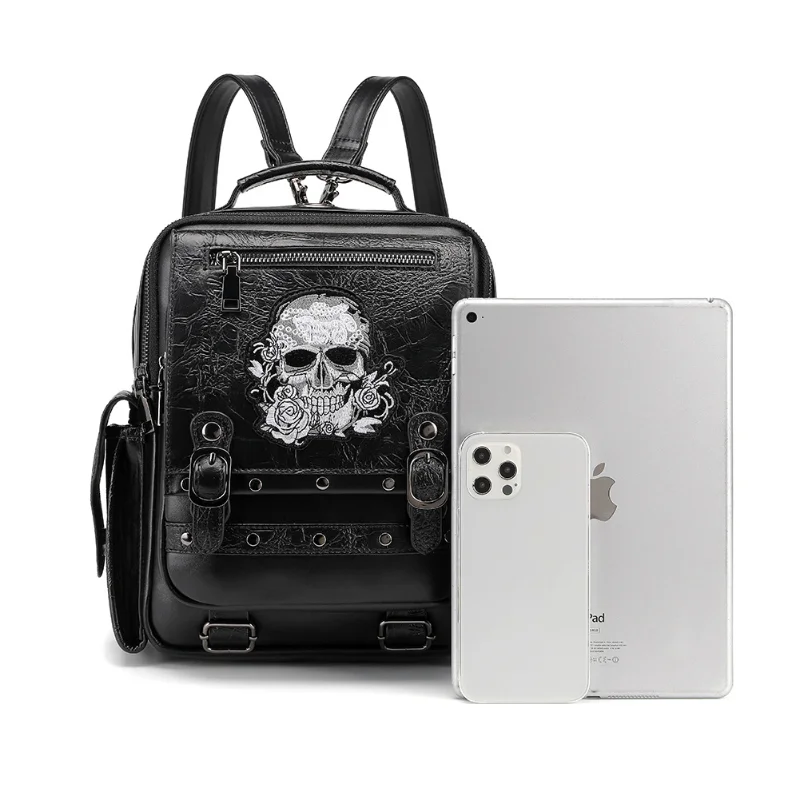 Vintage Skull zaino da donna di grande capacità Fashion Girls borsa per Laptop impermeabile decorazione per ricamo materiale PU