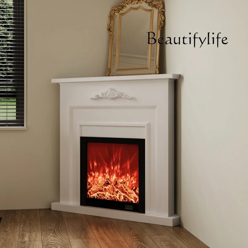 Solid wood corner simulation fire fireplace cabinet American corner entrance decorative cabinet living room triangle small size