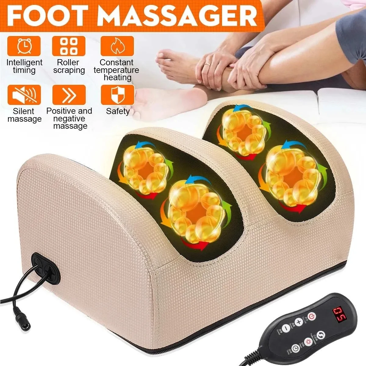 

Electric Foot Massager With Remote Control Muscle Massage Roller Reflexology Therapy Hot Compress Shiatsu Kneading Fitness Yoga